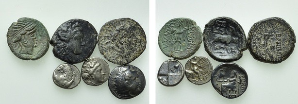 6 Greek Coins. 

Obv: .
Rev: .

. 

Condition: See picture.

Weight: g....