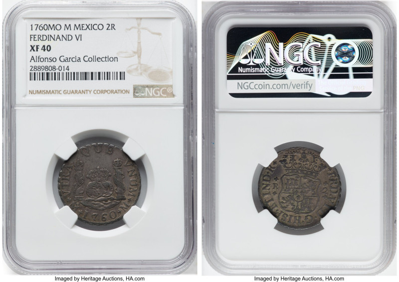 Ferdinand VI 2 Reales 1760 Mo-M XF40 NGC, Mexico City mint, KM86.2, Cal-307. A p...