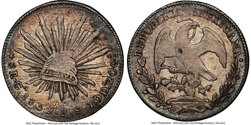 Republic 8 Reales 1832 Ga-FS MS61 NGC, Guadalajara mint, KM377.6, DP-Ga10. An el...