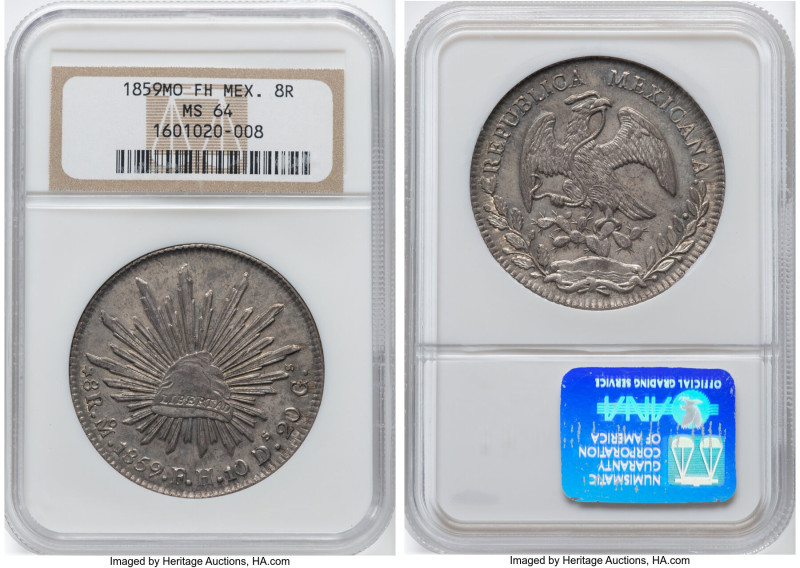 Republic 8 Reales 1859 Mo-FH MS64 NGC, Mexico City mint, KM377.10, DP-Mo45. Cham...