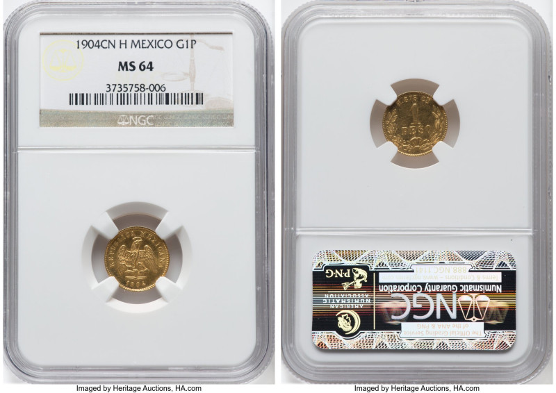 Republic gold Peso 1904 Cn-H MS64 NGC, Culiacan mint, KM410.2. HID09801242017 © ...