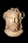 HUGE ROMAN MARBLE HEAD OF ZEUS AMMON 

 Possibly Roman, 200 AD or later
 A substantial, over life-size marble head. Carved for insertion into a cul...