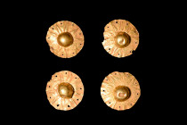 GREEK HELLENISTIC GOLD FITTINGS WITH ROSETTE PATTERN

 Ca. 4th century BC
 A set of four gold fittings, each presenting a circular shape. Each piec...