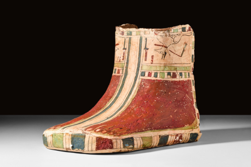 EGYPTIAN CARTONNAGE FOOT COVERING WITH ANUBIS

 Ptolemaic Period - Roman Perio...