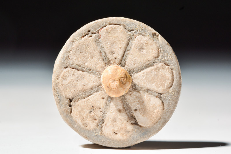 EGYPTIAN FAIENCE ROSETTE INLAY

 New Kingdom, 20th Dynasty, Ca. 1184 - 1153 BC...