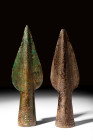 PAIR OF SCANDINAVIAN BRONZE AGE BRONZE SPEARHEADS

Ca. 600 BC
A pair of cast bronze spearheads, each exhibits a leaf-shaped blade with a pronounced...