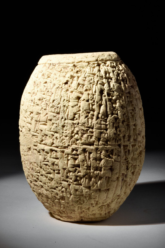 RARE BABYLONIAN CLAY CUNEIFORM BARREL

 Ca. 1900 BC
 A beautiful example of a...