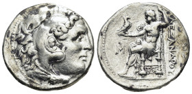 KINGS of MACEDON. Alexander III The Great.( circa 295-270 BC). Miletos.Tetradrachm.

Obv : Head of Herakles right, wearing lion skin headdress.

Rev :...