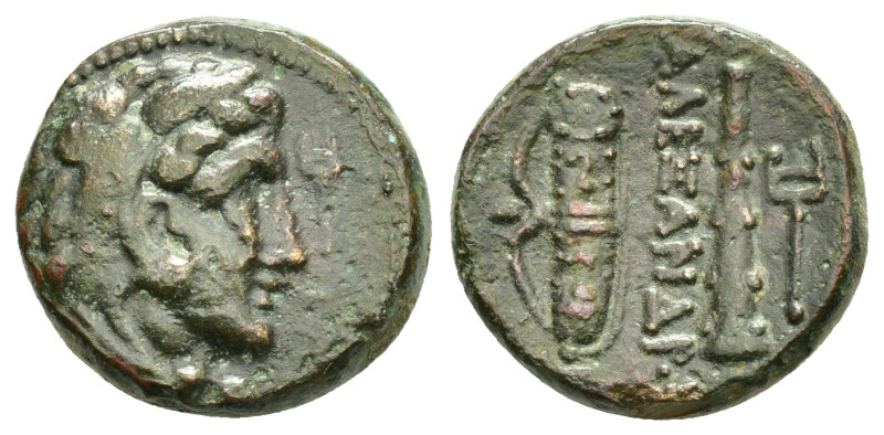 KINGS of MACEDON. Alexander III The Great.(336-323 BC).Tarsos.Ae.

Obv : Head of...