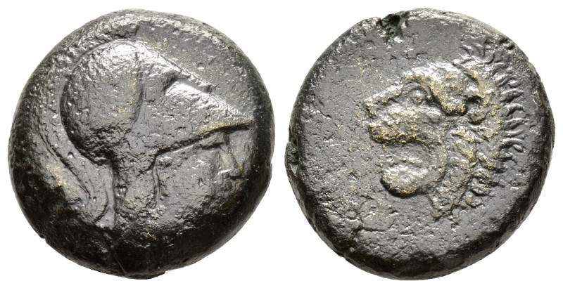 MACEDON ????.(2nd-1st centuries BC).Ae.

Obv : Head of Athena right, wearing cre...