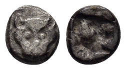 ASIA MINOR. Uncertain.(5th century BC).Obol.

Obv : Facing head of lion, panther or wolf.

Rev : Irregular square incuse.

Condition : Good very fine....