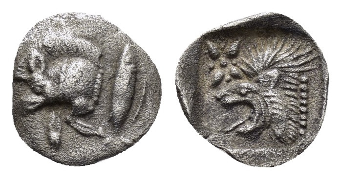 MYSIA.Cyzicus.(Circa 450-400 BC). Hemiobol.

Obv : Forepart of boar left; to rig...