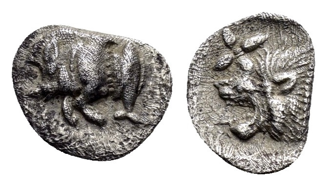 MYSIA.Cyzicus.(Circa 450-400 BC). Hemiobol.

Obv : Forepart of boar left; to rig...