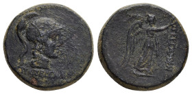 MYSIA. Pergamon.(Mid-late 2nd century BC).Ae.

Obv : EΠI ΠEPΓAMOY.
Helmeted head of Athena right; star on helmet.

Rev : ΠΕΡΓΑΜΗΝΩΝ.
Nike standing rig...