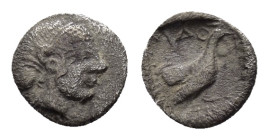 LESBOS.Methymna.(Circa 500/480-460 BC).Hemiobol.

Obv : Female head right, hair bound in sakkos.

Rev : Cock standing right within incuse square.
HGC ...