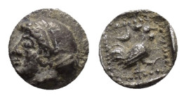 LESBOS. Methymna.(Circa 500/480-460 BC). Hemiobol.

Obv : Head of a nymph to left, wearing a diadem, with her hair bound in a sakkos at the back, and ...