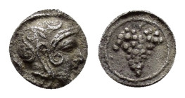 LESBOS.Methymna.(Circa 450/40-406/379 BC).Hemiobol.

Obv : Helmeted head of Athena right.

Rev : Grape bunch within linear circle.
Franke, Münzprägung...