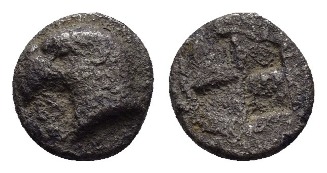 AEOLIS. Kyme.(Circa 480-450 BC). Hemiobol.

Obv : Head of eagle left.

Rev : Qua...