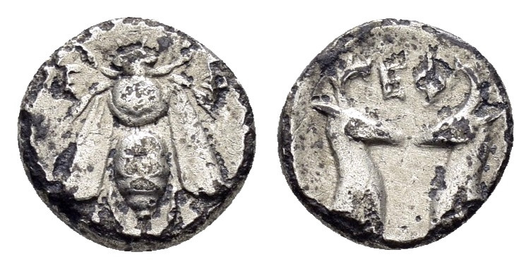 IONIA. Ephesos.(Circa 390-325 BC). Diobol.

Obv : E - Φ.
Bee.

Rev : EΦ.
Confron...