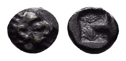 IONIA. Kolophon. (Late 6th century BC).Hemiobol.

Obv : Archaic head of Apollo r...