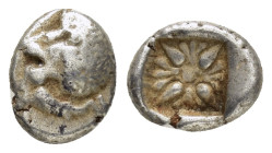 IONIA. Miletos.(Late 6th-early 5th centuries BC).Obol.

Obv : Head of lion left.

Rev : Stellate pattern within incuse square.
SNG Kayhan I 476-482.

...