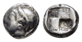 IONIA. Phokaia.(Circa 521-478 BC).Diobol.

Obv : Archaic head of Athena left.

Rev : Quadripartite incuse punch.
SNG Kayhan 522.

Condition : Good ver...