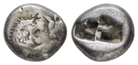 KINGS of LYDIA. Kroisos (Circa 560-546 BC).Sardes.1/3 Siglos. 

Obv : Confronted foreparts of lion and bull.

Rev : Double incuse square punch.
Rosen ...