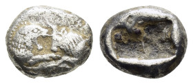 KINGS of LYDIA. Kroisos (Circa 564/53-550/39 BC).Sardes. 1/6 Stater.

Obv : Confronted foreparts of lion and bull.

Rev : Two incuse square punches.
S...