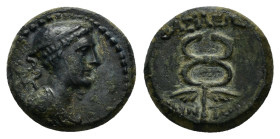 KINGS of GALATIA. Amyntas (36-25 BC).Uncertain mint.Ae.

Obv : Draped bust of Hermes right, wearing petasos; kerykeion over shoulder.

Rev : BAΣIΛEΩΣ ...