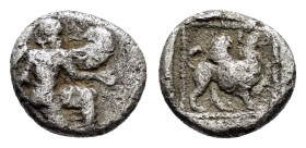 CARIA. Kaunos.(Circa 490-470 BC). Obol.

Obv: Winged female figure in kneeling-running stance right.

Rev: Griffin standing right, with foreleg raised...