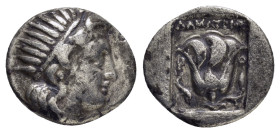 CARIA. Rhodes.(Circa 188-170 BC).Drachm.

Obv : Radiate head of Helios right.

Rev : P - O.
Rose with bud to right, prow to left.

Condition : Good ve...