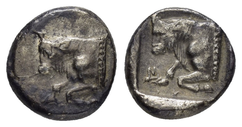 CARIA. Uncertain.Circa 500-450 BC). Diobol. 

Obv : Forepart of bull left.

Rev ...