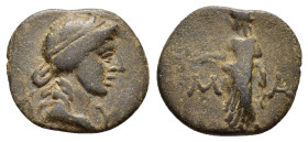 LYCIAN LEAGUE. Masicytes (Late 1st century BC). Ae.

Obv : Λ - Υ. Laureate head of Apollo right.

Rev : M - A.
Apollo Patroös standing left, holding b...