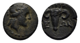 DYNASTS of LYCIA.Pinara.(200-100 BC).Ae.

Obv : Head of Artemis right.

Rev : ΠINA-ΡEΩN.
Bucranium.
BMC 1-4; SNG von Aulock 4446; Rhousopoulos 4239.

...