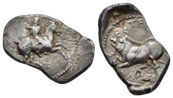 PAMPHYLIA. Aspendos.(circa 420-360 BC).Drachm.

Obv : Warrior (Mopsos) galloping right, brandishing spear in right hand.

Rev : ΕΣΤFΕ–ΛΙ–V–Σ.
Boar adv...