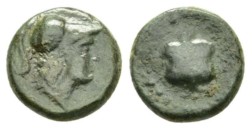 PAMPHYLIA. Side.(1st century BC).Aw.

Obv : Pomegranate.

Rev : Helmeted bust of...