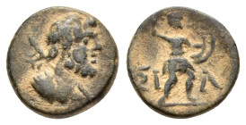 PAMPHYLIA. Sillyum.(3rd cent. BC). Ae.

Obv : Head of Zeus right.

Rev : ΣΕ Λ.
Warrior attacking right, holding spear and shield. 

Condition : Good v...