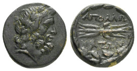 PISIDIA. Apollonia Mordiaion.(2nd-1st centuries BC).Ae.

Obv : Laureate head of Zeus right.

Rev : ΑΠΟΛΛΩ / ΝΙΑΤΩΝ.
Thunderbolt within wreath.
SNG Fra...