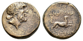 PISIDIA.Parlais.(Circa 1st century BC).Ae.

Obv : Laureate head of Zeus right.

Rev : ΔIOMHΔOV / ΠAPΛAITEΩN
Panther advancing r.; pilei of the Dioskou...