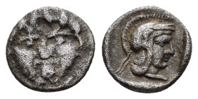 PISIDIA.Selge.(Circa 350-300 BC).Obol.

Obv : Facing gorgoneion.

Rev : Helmeted head of Athena right; astragalos to left.
SNG France 1930-1934

Condi...