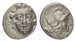 PISIDIA. Selge.(Circa 350-300 BC). Obol.

Obv : Facing gorgoneion.

Rev : Helmeted head of Athena right; astragalos to left.
SNG BN 1933-1934.

Condit...