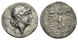 KINGS of CAPPADOCIA. Ariarathes IX Eusebes Philopator (Circa 100-85 BC).Eusebeia.Drachm.

Obv : Diademed head right.

Rev : ΒΑΣΙΛΕΩΣ / APIAPAΘOY / EYΣ...