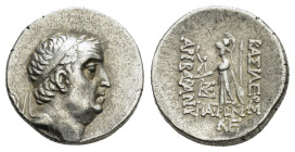 KINGS of CAPPADOCIA. Ariobarzanes I Philoromaios.( 96-63 BC).Eusebeia.Drachm.

Obv : Diademed head right.

Rev : ΒΑΣΙΛΕΩΣ / ΑΡΙΟΒΑΡZΑΝΟΥ / ΦΙΛΟΡΩΜΑΙΟΥ...