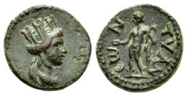 CAPPADOCIA. Tyana. ().Ae.

Obv : Bust of Tyche right.

Rev : ΤΥΑΝΕωΝ.
Perseus mit Patera and Harpa.
RPC III, 2950A; BMC 96.1.

Condition : Good very f...