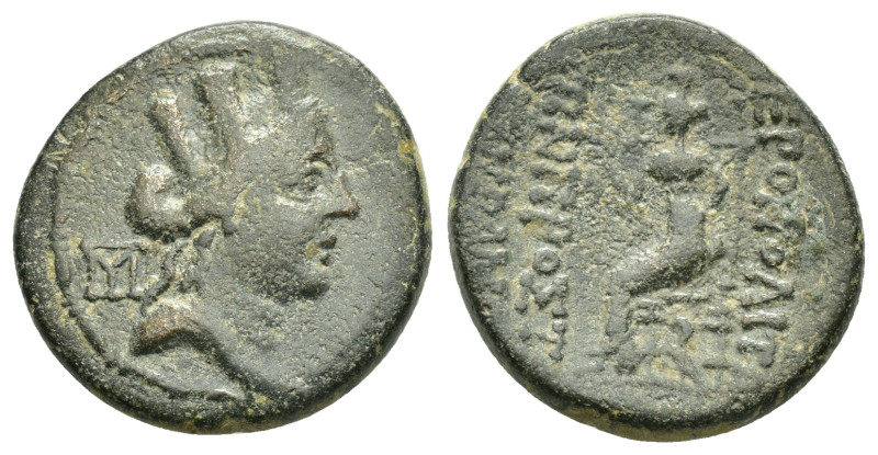 CILICIA. Hieropolis-Castabala.(Circa 2nd-1st centuries BC).Ae.

Obv : Turreted h...