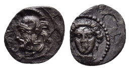 CILICIA. Tarsos. Pharnabazos (Persian military commander, 380-374/3 BC). Obol.

Obv : Female head facing slightly left, with hair in ampyx.

Rev : Bea...