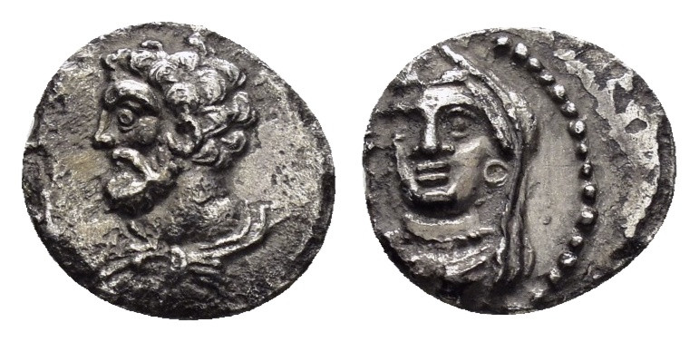 CILICIA. Uncertain.(4th century BC). Obol.

Obv : Veiled and draped bust of fema...