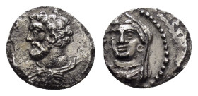 CILICIA. Uncertain.(4th century BC). Obol.

Obv : Veiled and draped bust of female facing slightly left.

Rev : Head of Herakles left, with lion skin ...