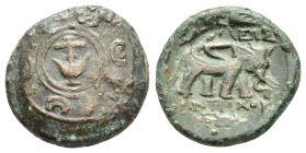 SELEUKID KINGS of SYRIA. Antiochos I (281-261 BC). Ae.

Obv : Macedonian shield with Seleukid anchor in central boss .

Rev : BAΣΙΛΕΩΣ ANTIOXOY.
Eleph...