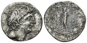 SELEUKID KINGS of SYRIA.Antiochos VIII Epiphanes (Grypos) (121-96 BC).Uncertain mint.Tetradrachm. 

Obv : Diademed head of Antiochos right.

Rev : BAΣ...